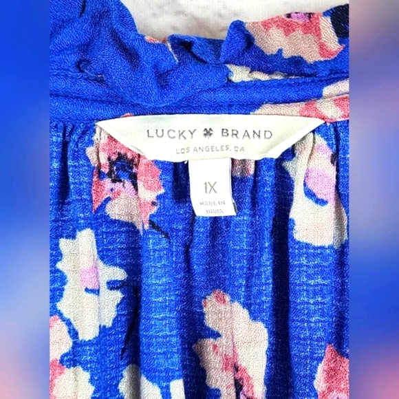 Lucky Brand bohemian-inspired flowy 100% viscose vibrant blue blouse Size 1X - Picture 7 of 14